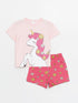 LC Waikiki Crew Neck Printed Baby Girl T-Shirt and Shorts 2-Piece Set